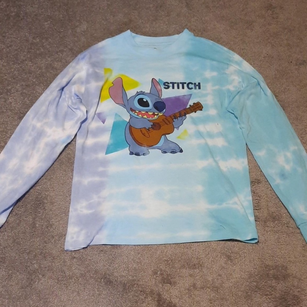 Upcycled tie-dyed Disney Stitch long sleeve shirt